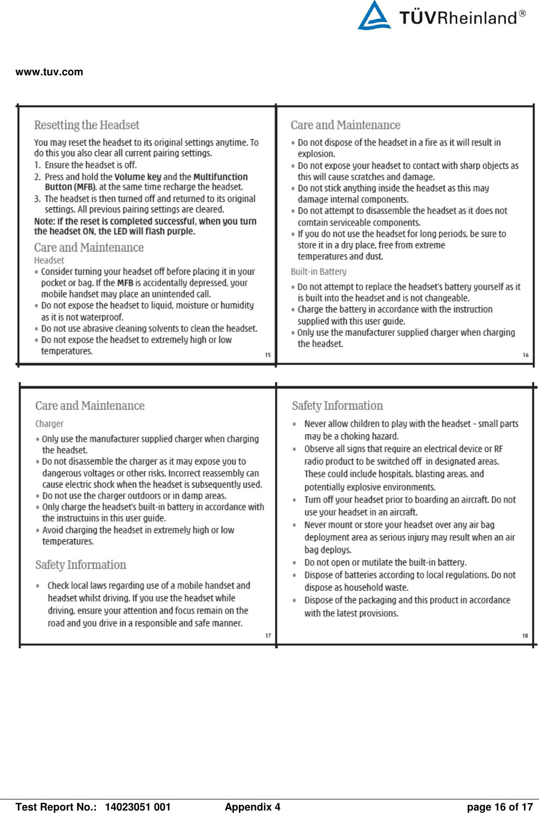 www.tuv.com   Test Report No.:  14023051 001  Appendix 4  page 16 of 17       