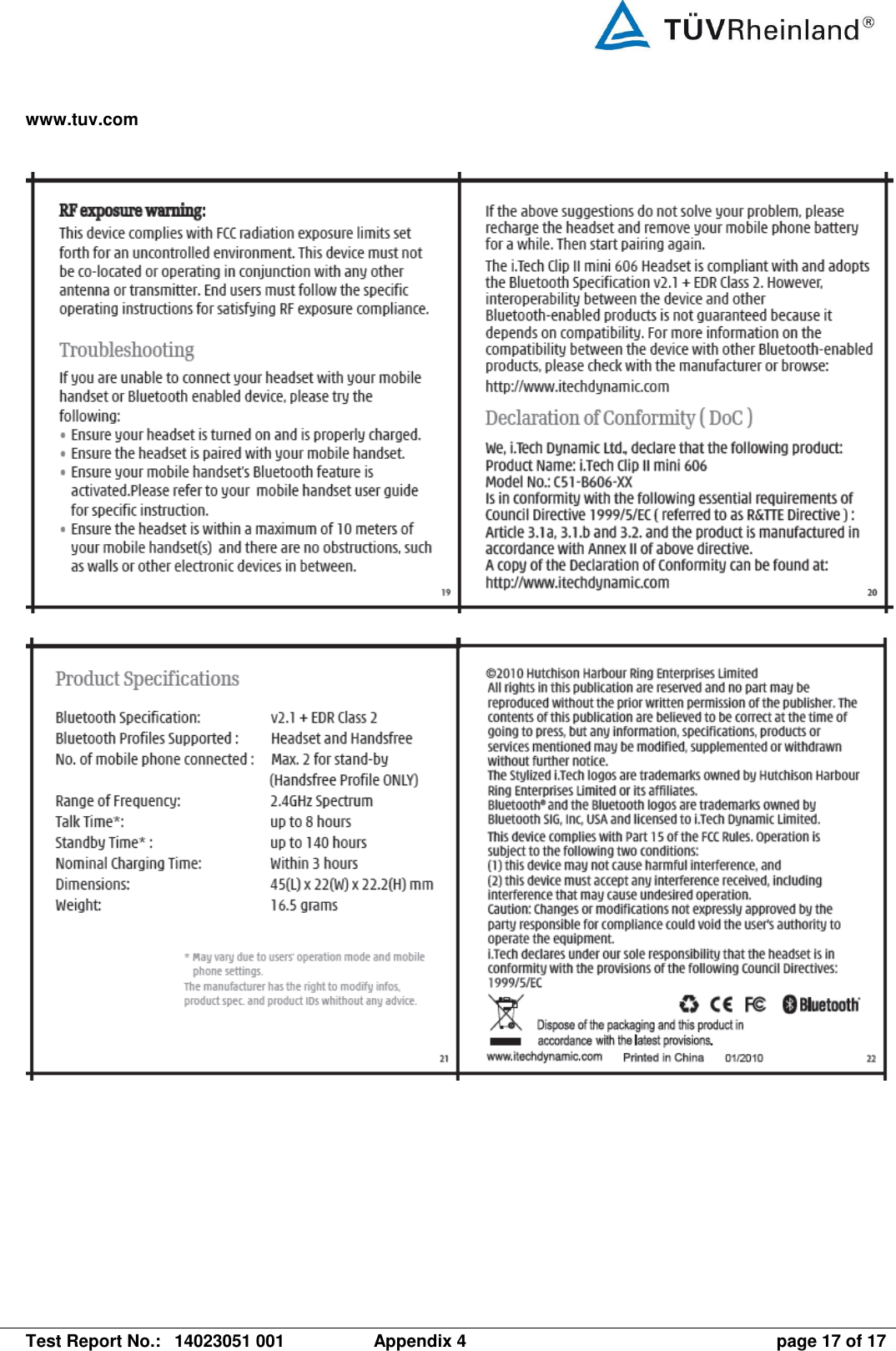 www.tuv.com   Test Report No.:  14023051 001  Appendix 4  page 17 of 17    