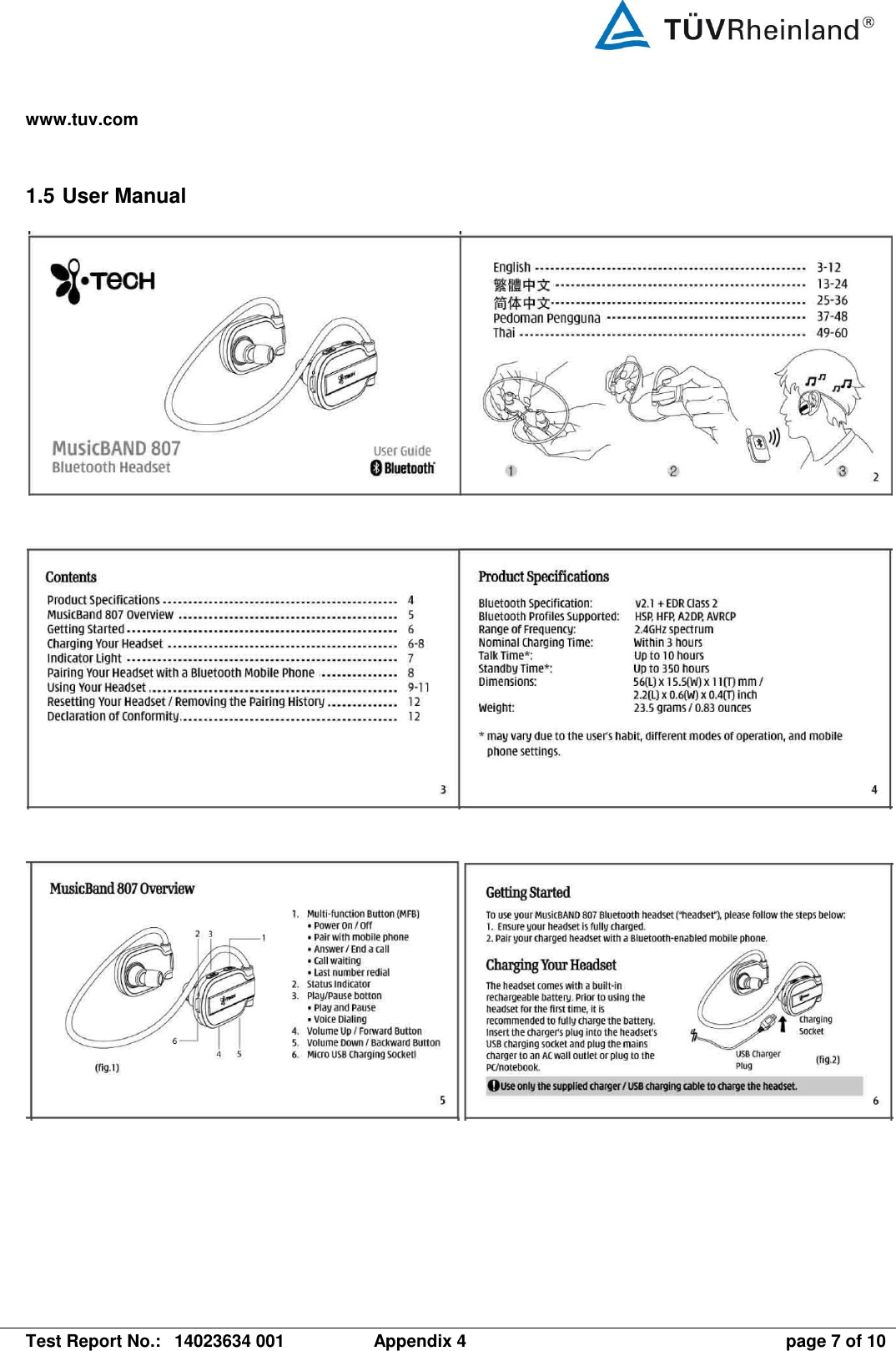 www.tuv.com   Test Report No.:  14023634 001  Appendix 4  page 7 of 10 1.5 User Manual       