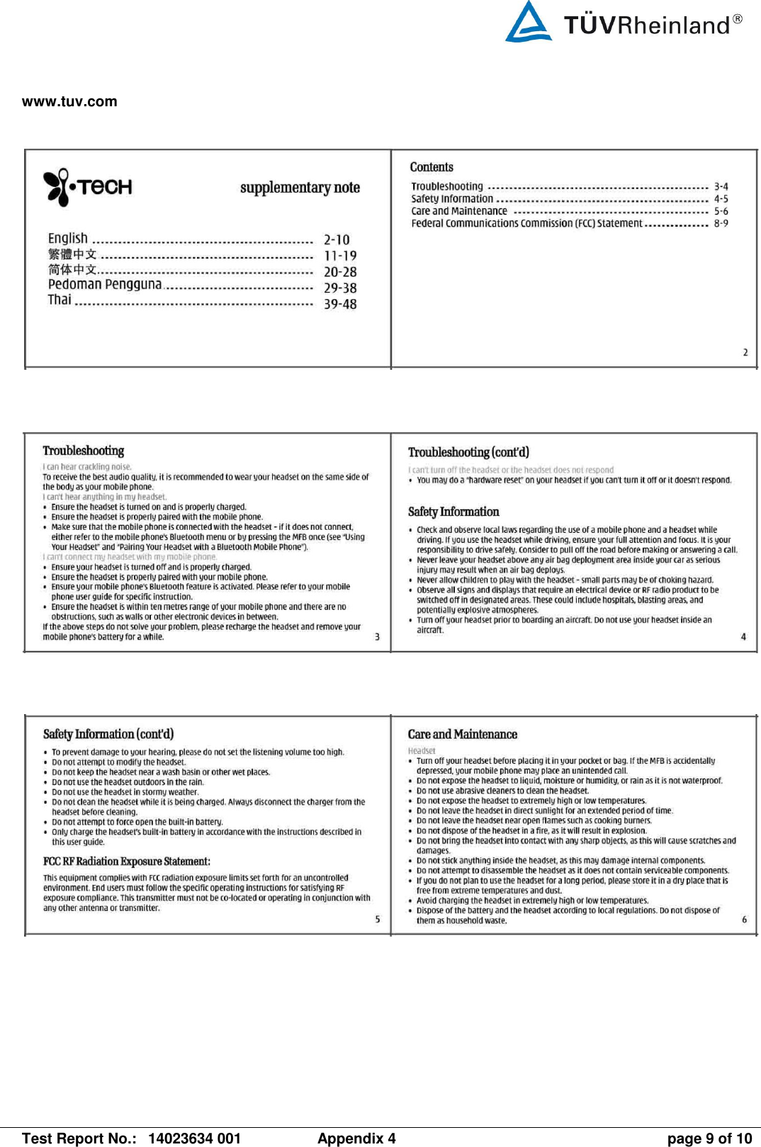 www.tuv.com   Test Report No.:  14023634 001  Appendix 4  page 9 of 10       