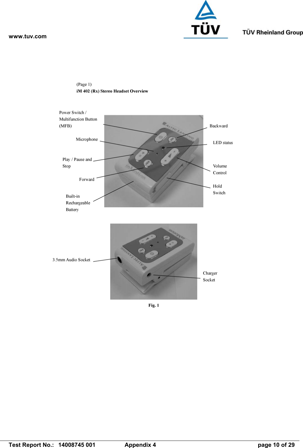 www.tuv.com   Test Report No.:  14008745 001  Appendix 4  page 10 of 29 