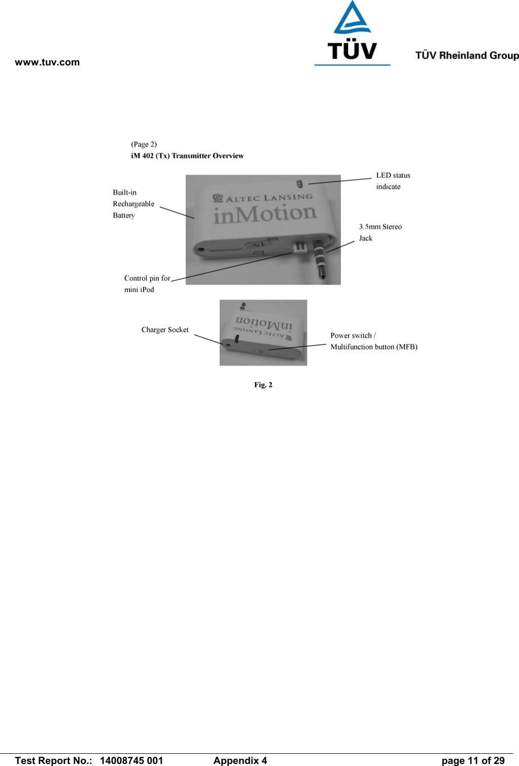 www.tuv.com   Test Report No.:  14008745 001  Appendix 4  page 11 of 29 