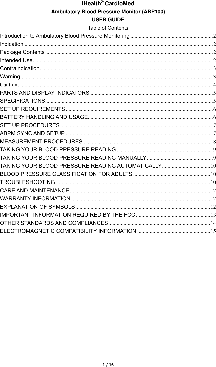 Page 1 of iHealth Labs ABP100 iHealth CardioMed User Manual
