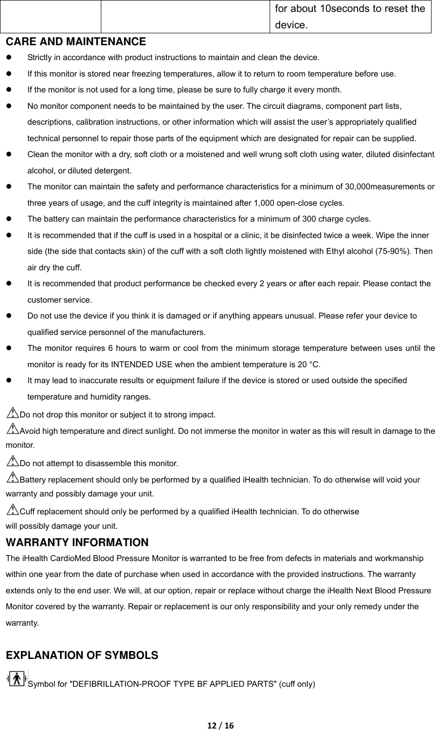 Page 12 of iHealth Labs ABP100 iHealth CardioMed User Manual