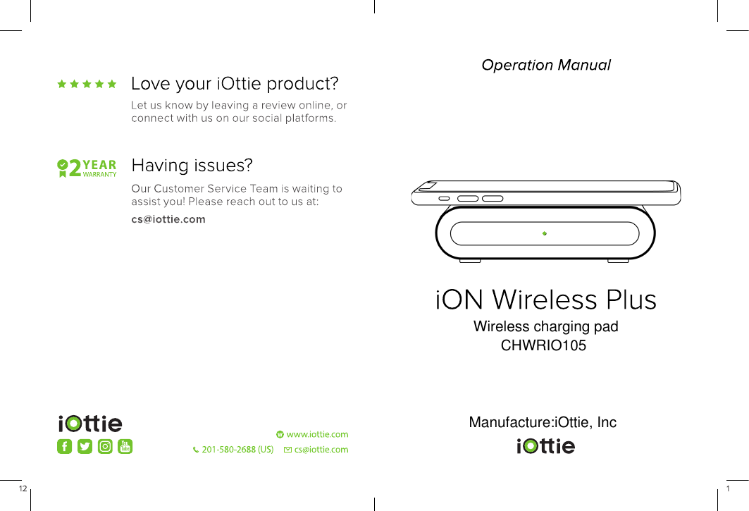 Page 1 of iOttie CHWRIO105 Wireless charging pad User Manual 