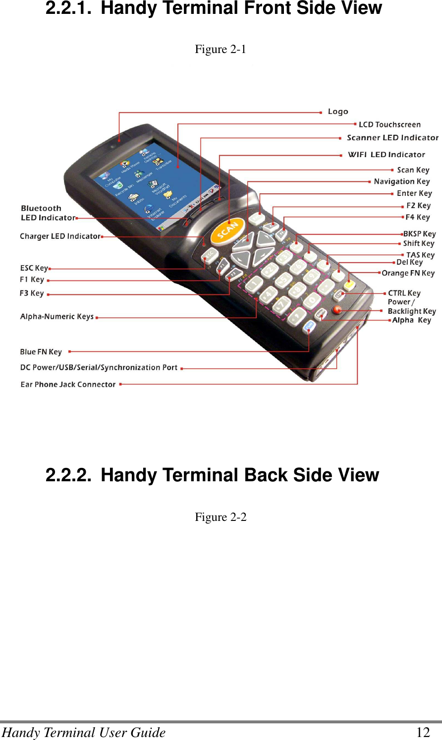 Handy Terminal User Guide      12 2.2.1.  Handy Terminal Front Side View Figure 2-1    2.2.2.  Handy Terminal Back Side View Figure 2-2 