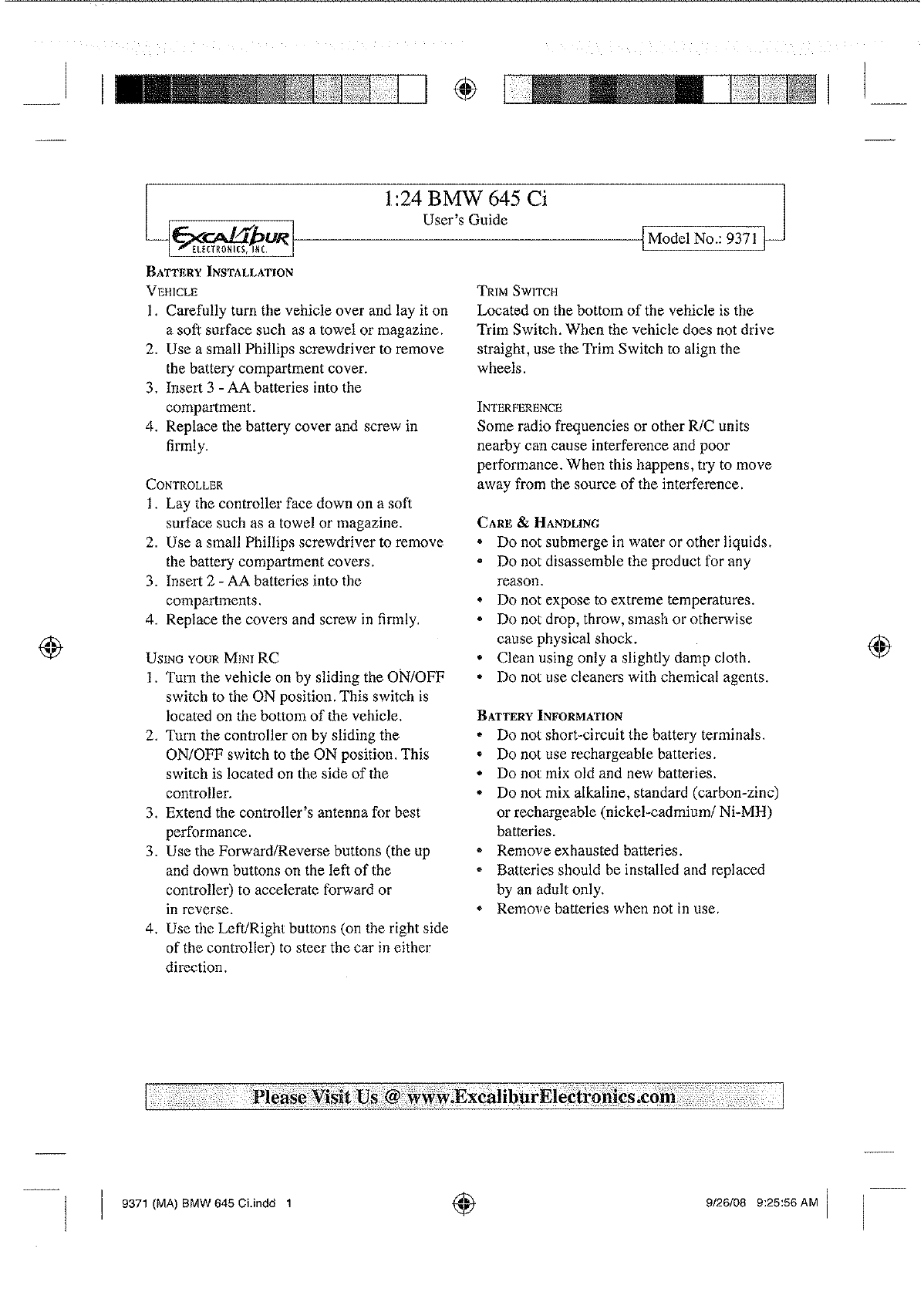 eb-excalibur-9371-tx27-rc-car-user-manual