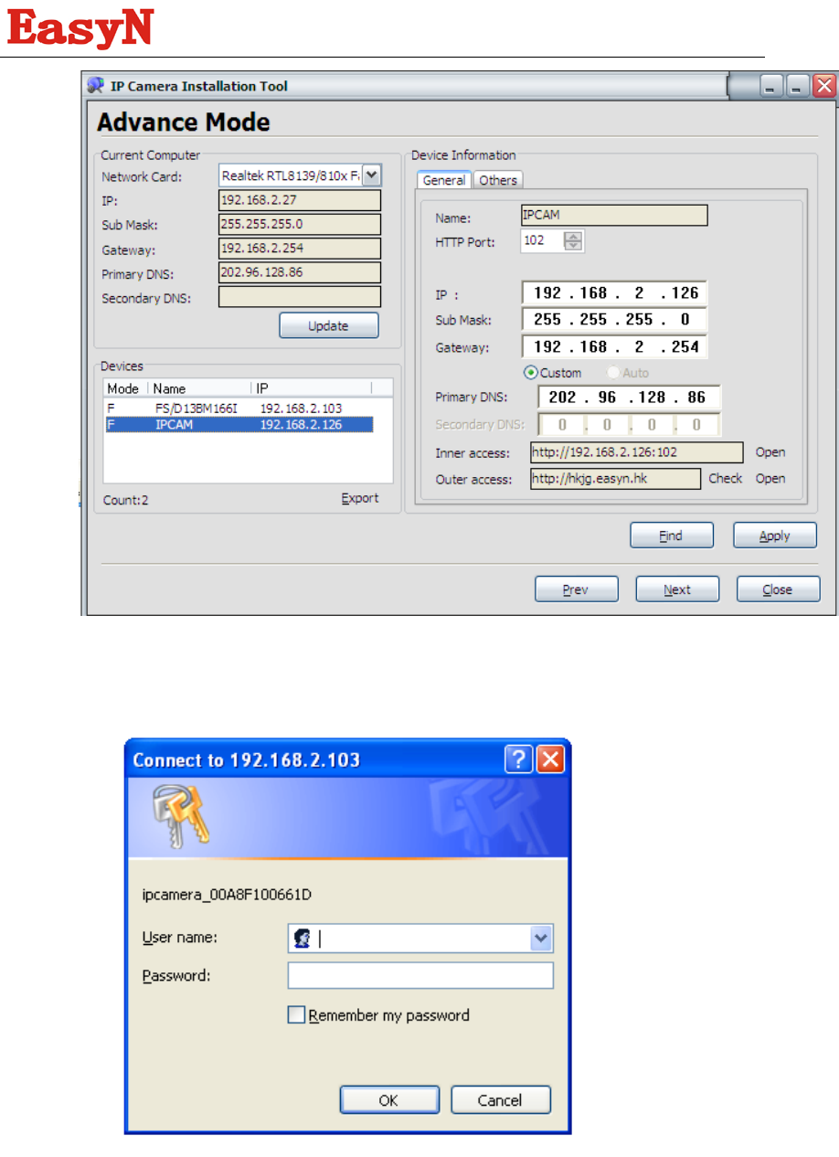 easyn ip cam default password