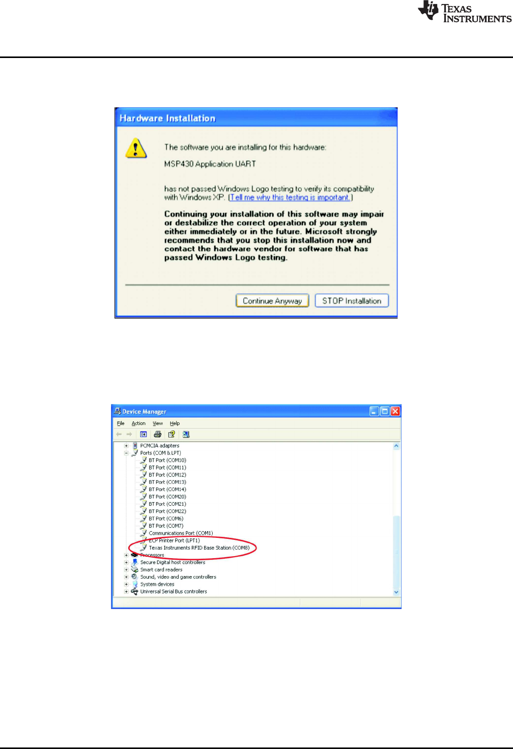 msp430 application uart driver windows 7