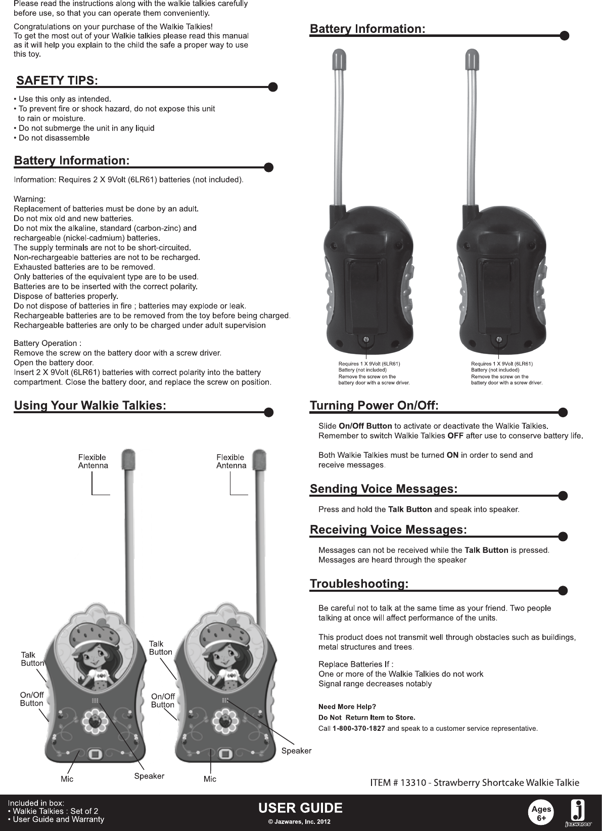 Jazwares JAZWARES Walkie talkie User Manual SSC 13310 WT A4 Instruction