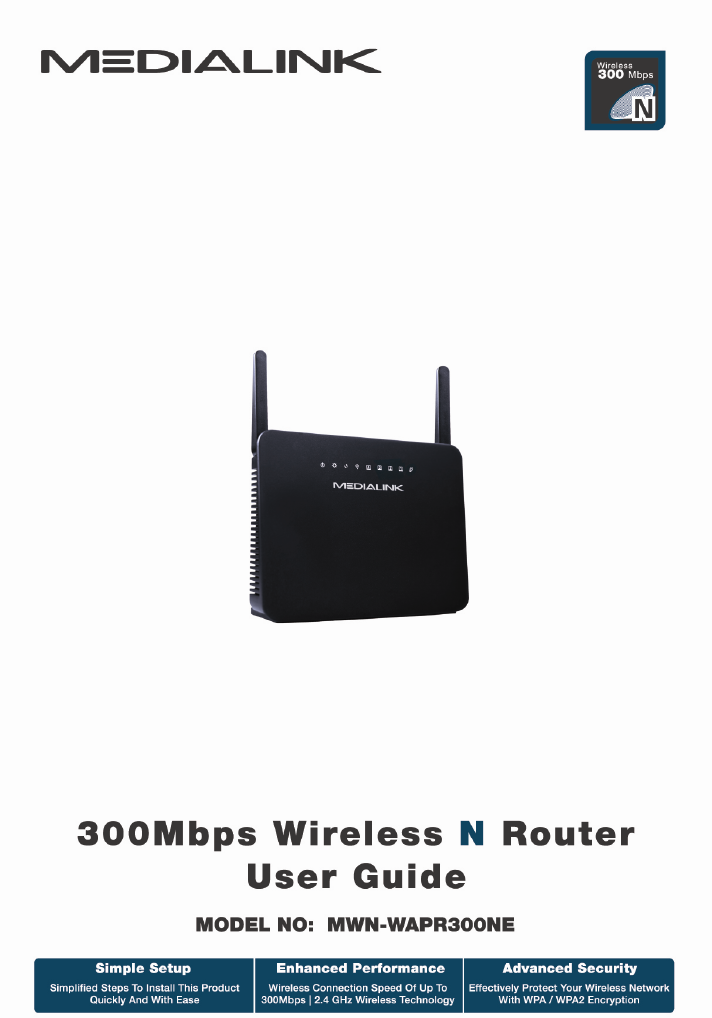 Medialink MWNWAPR300NE WIRELESSN BROADBAND ROUTER User Manual