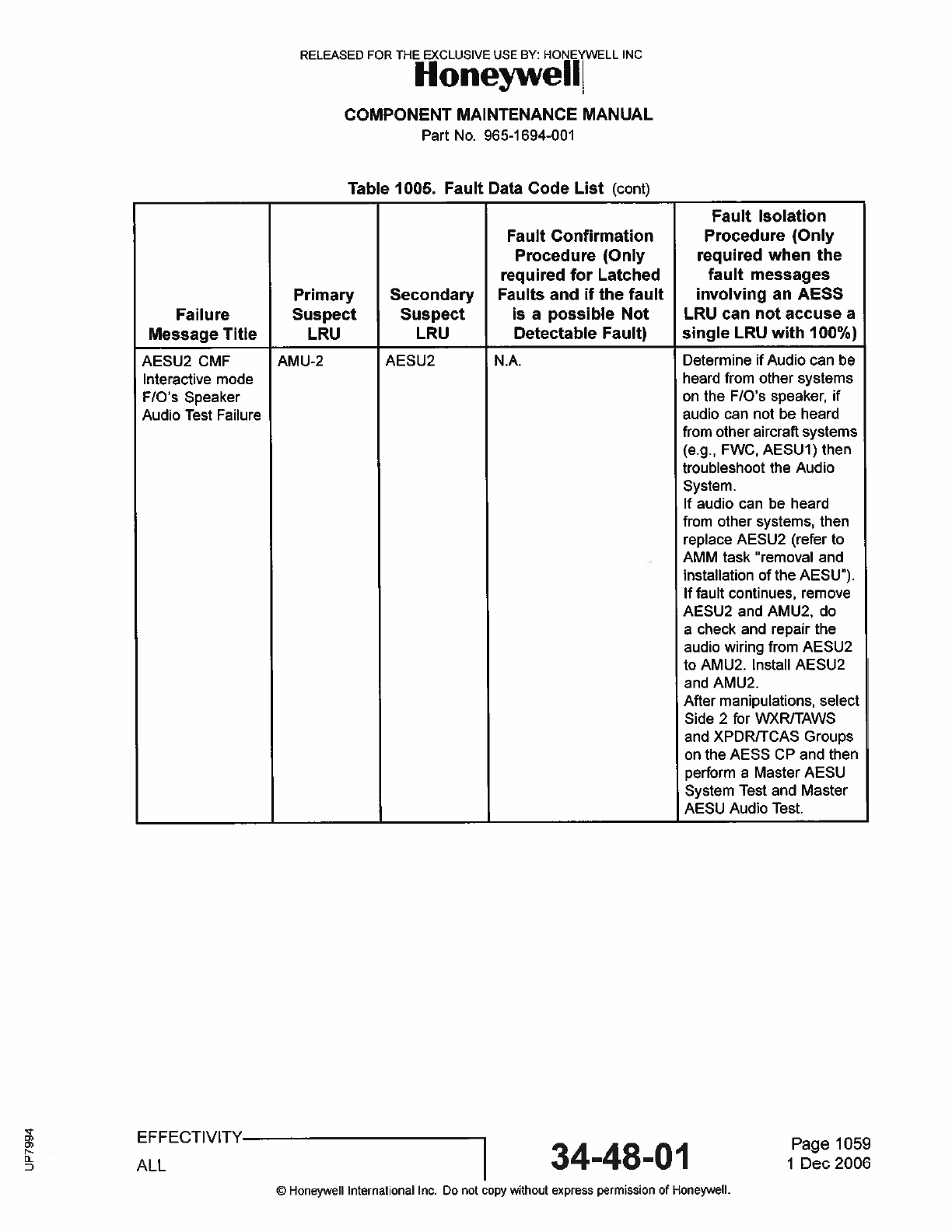 Honeywell 9pgtpl 100c Isp 80c Aircraft Env Surv Unit Aesu Processor User Manual Users Manual Part 3