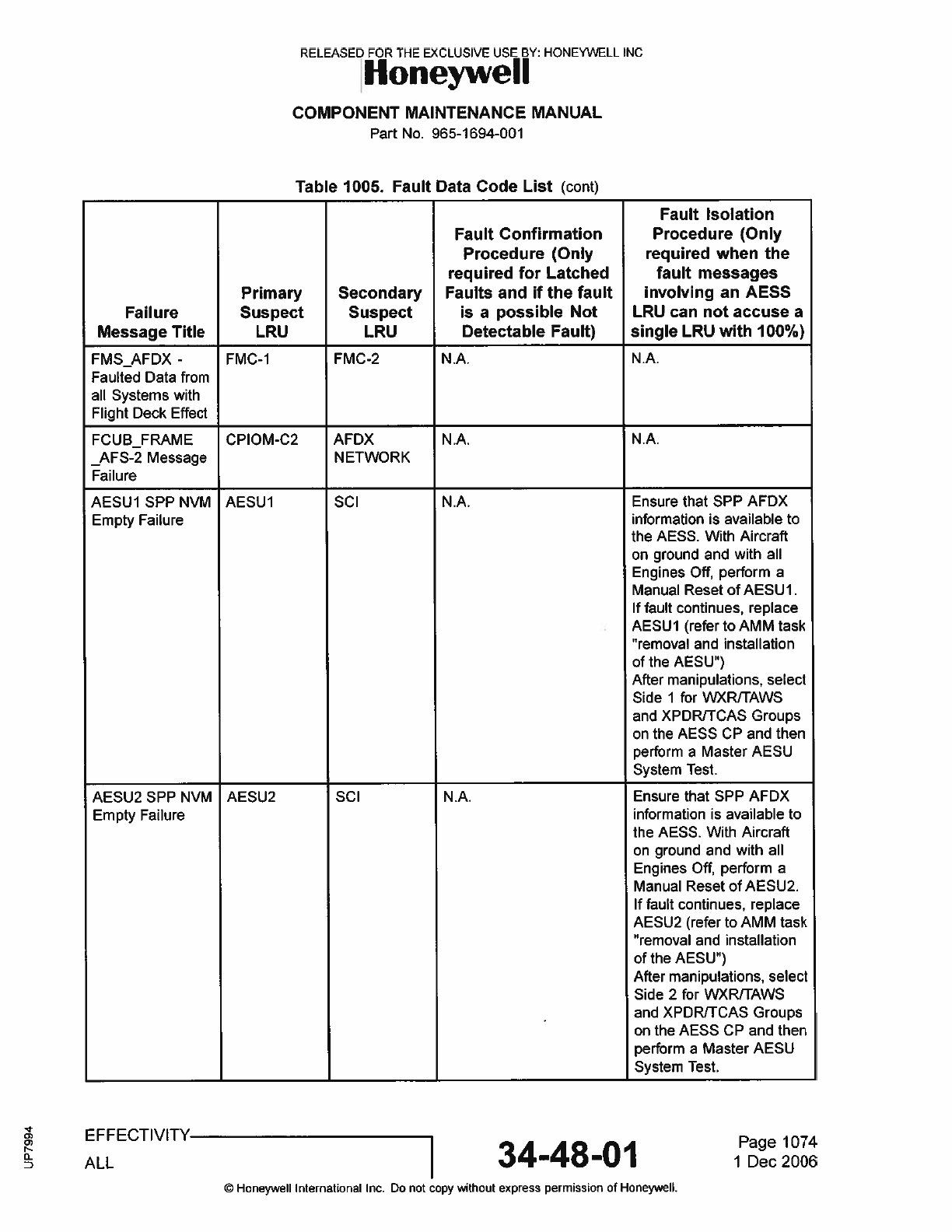 Honeywell 9pgtpl 100c Isp 80c Aircraft Env Surv Unit Aesu Processor User Manual Users Manual Part 3