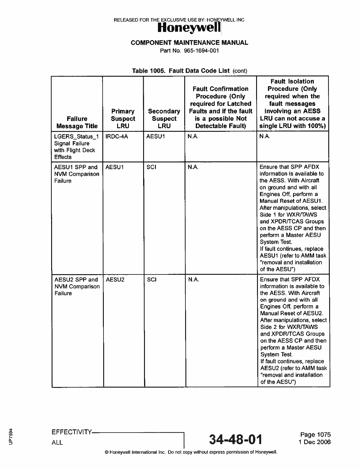Honeywell 9pgtpl 100c Isp 80c Aircraft Env Surv Unit Aesu Processor User Manual Users Manual Part 3