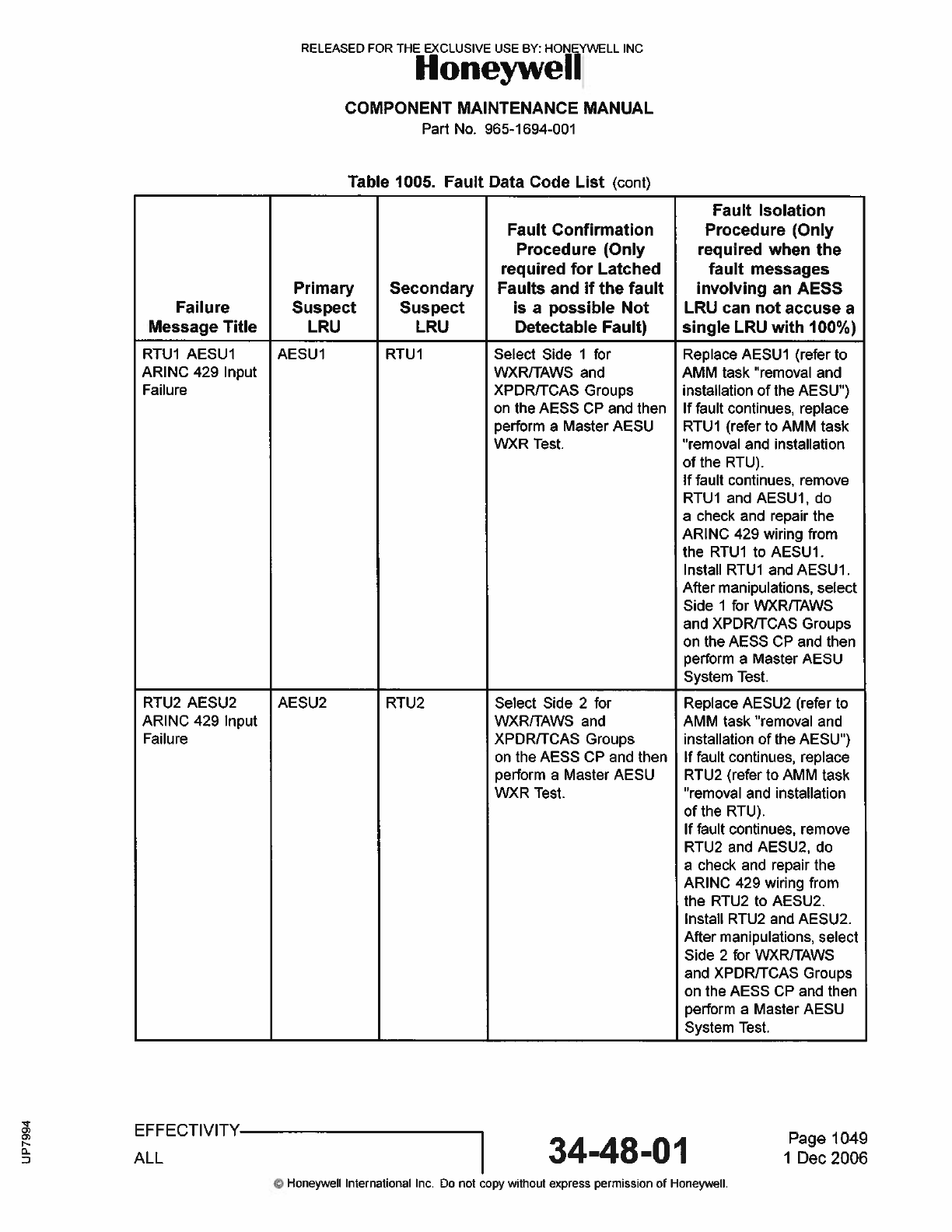 Honeywell 9pgtpl 100c Isp 80c Aircraft Env Surv Unit Aesu Processor User Manual Users Manual Part 3