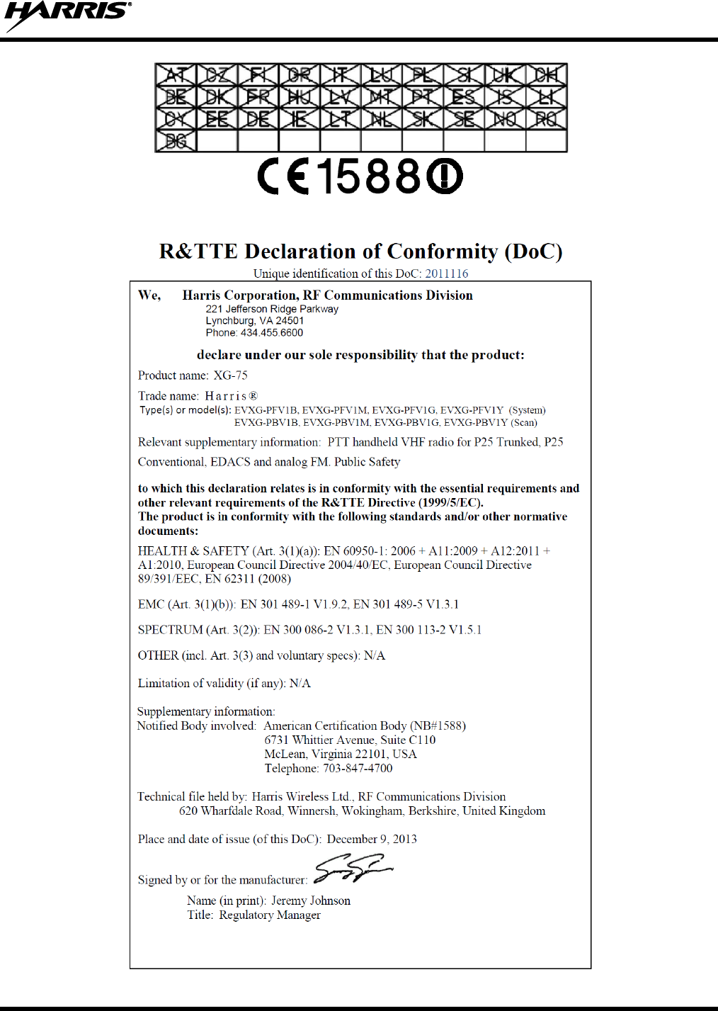 Harris Tr 0131 E Xg 75 Uhf H User Manual Fcc Ic Certification Report