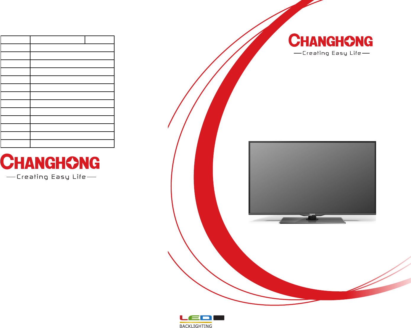 Changhong Electronics 49YD1100UA LED TV User Manual
