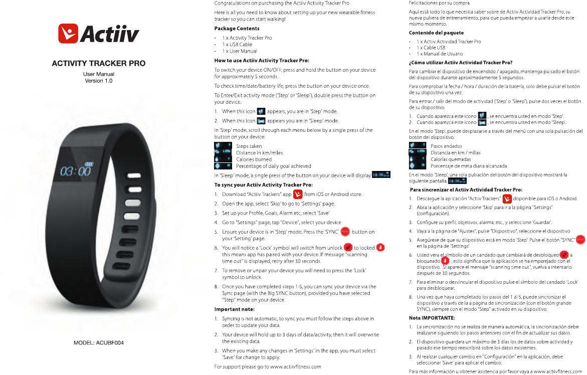 EHOME ACUBF04 ACTIVITY TRACKER PRO User Manual ACUBF004 Activity