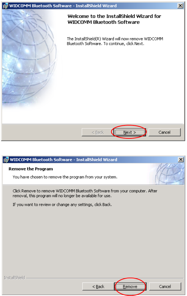 not letting me uninstall widcomm bluetooth software