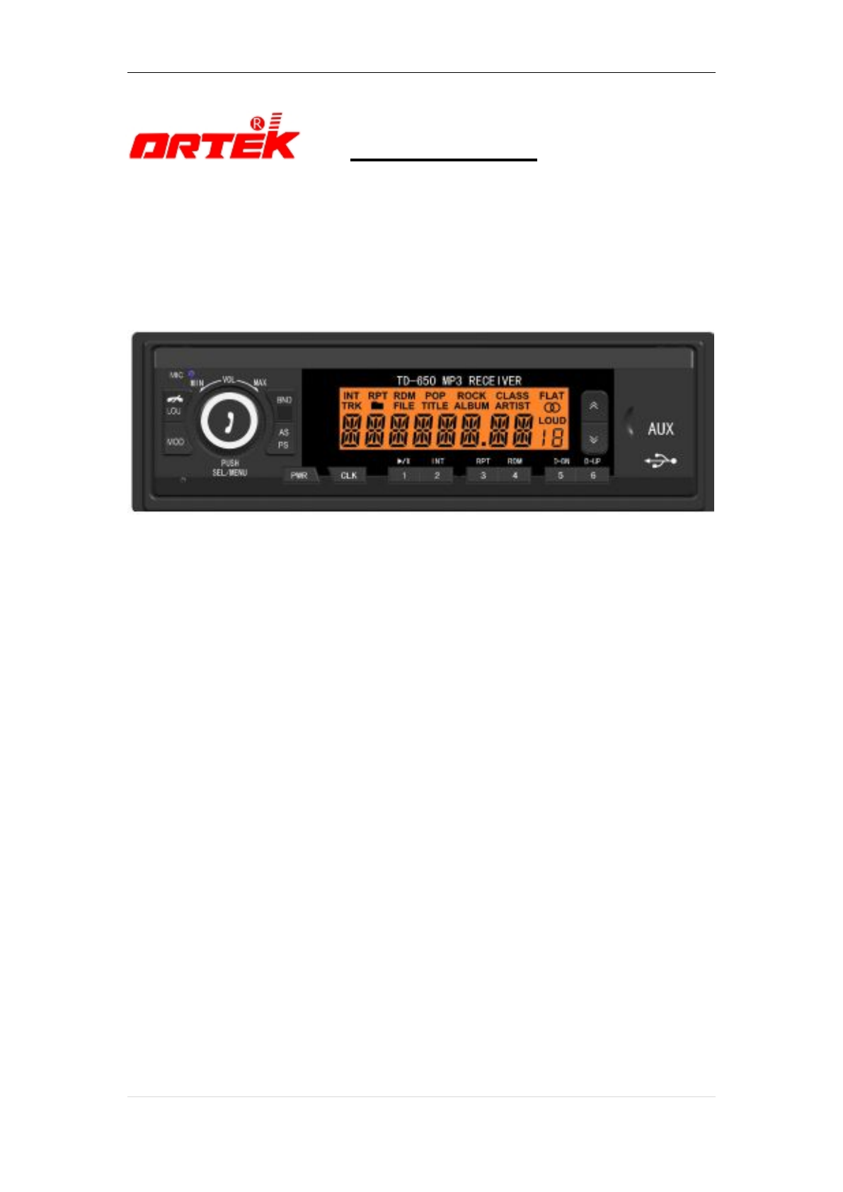 Ortek Electronics TD-650 Car Radio User Manual