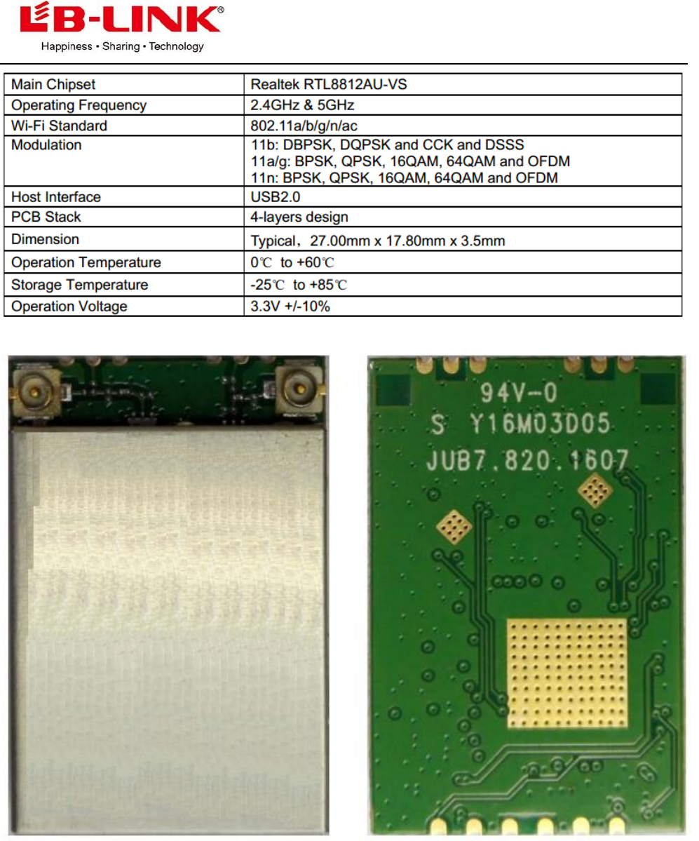 Shenzhen Bilian Electronic R12af1 Ieee 802 11a B G N Ac 2t2r Usb2 0 Wifi Module User Manual