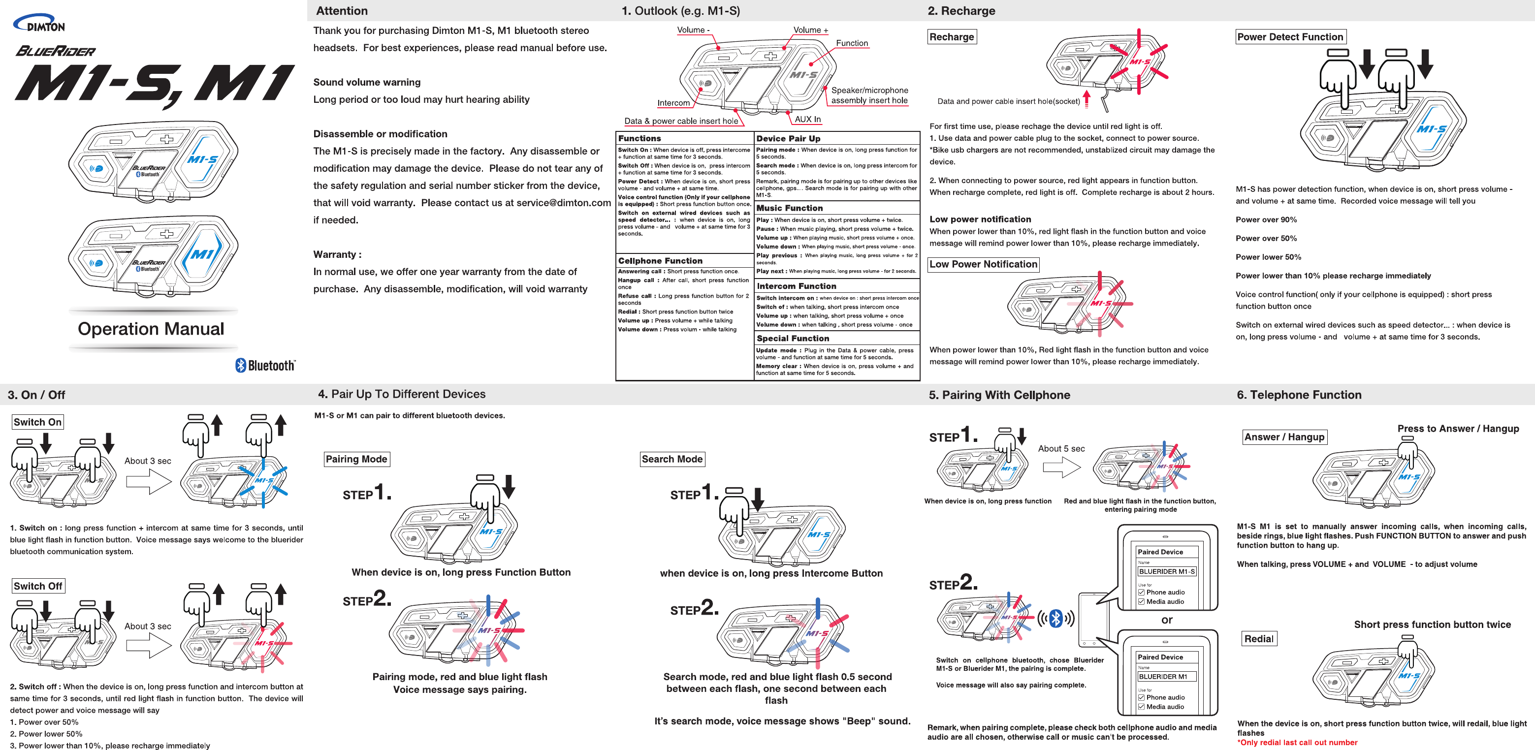 DIMTON M1S Bluetooth helmet headset User Manual