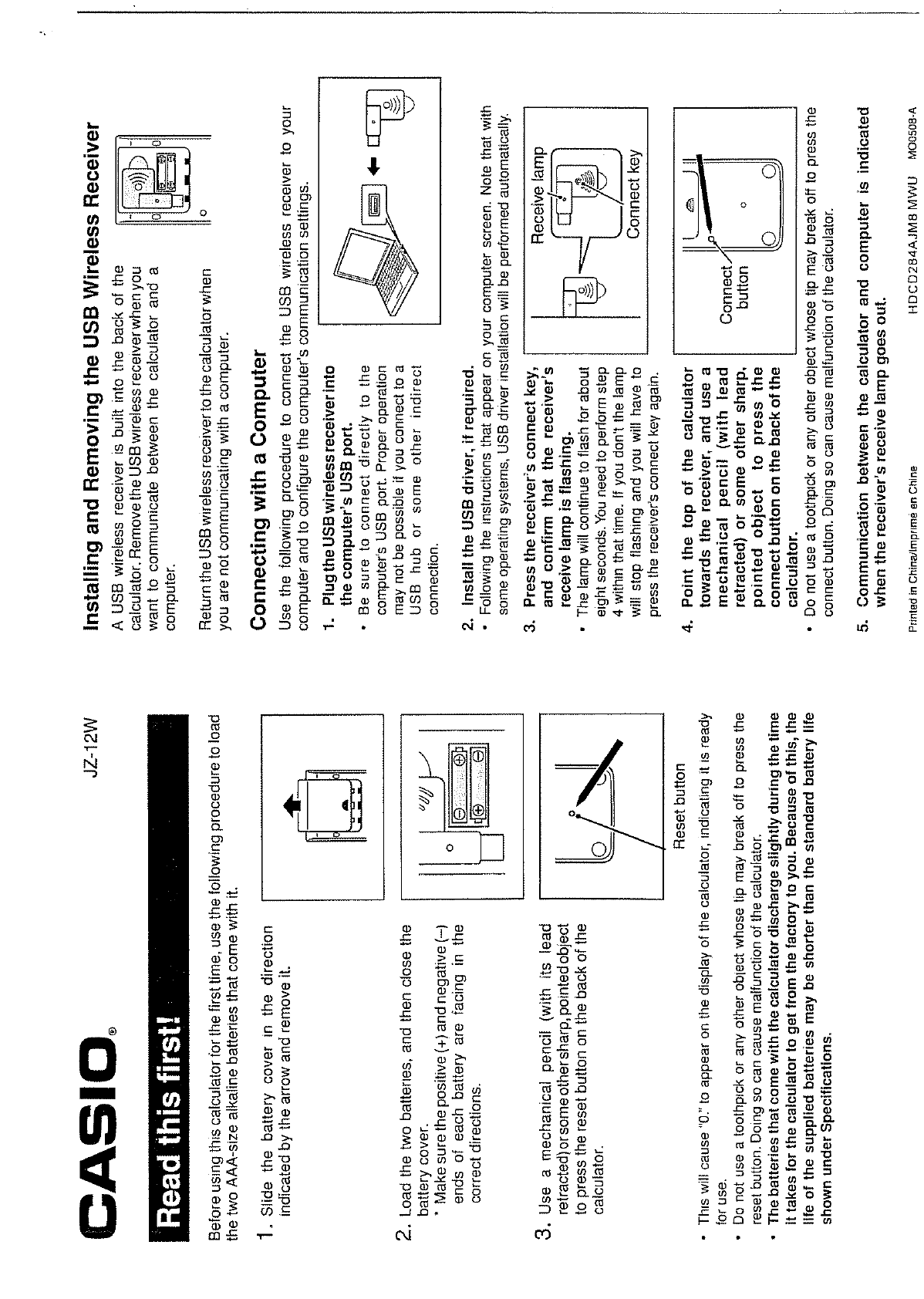 Casio Computer GY284B Wireless Calculator User Manual