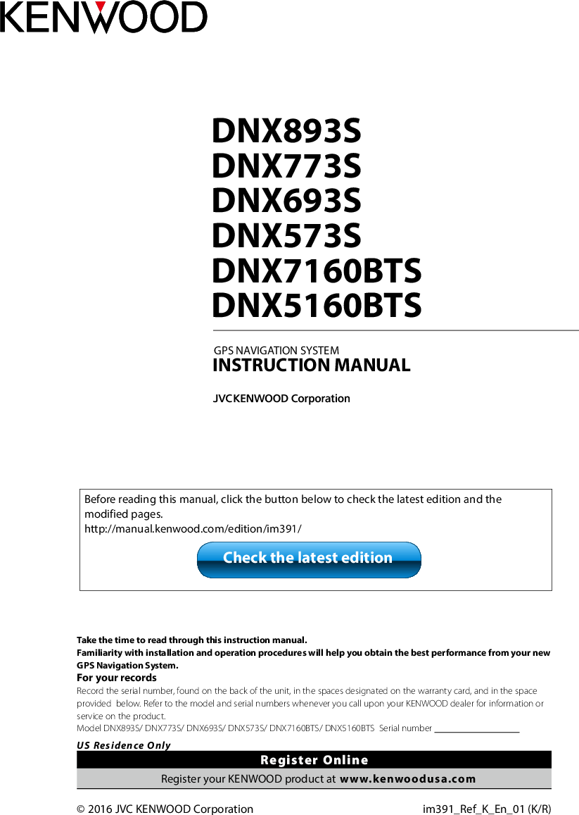 Kenwood DNX 893 S Operating Instructions DNX893S DNX773S DNX693S