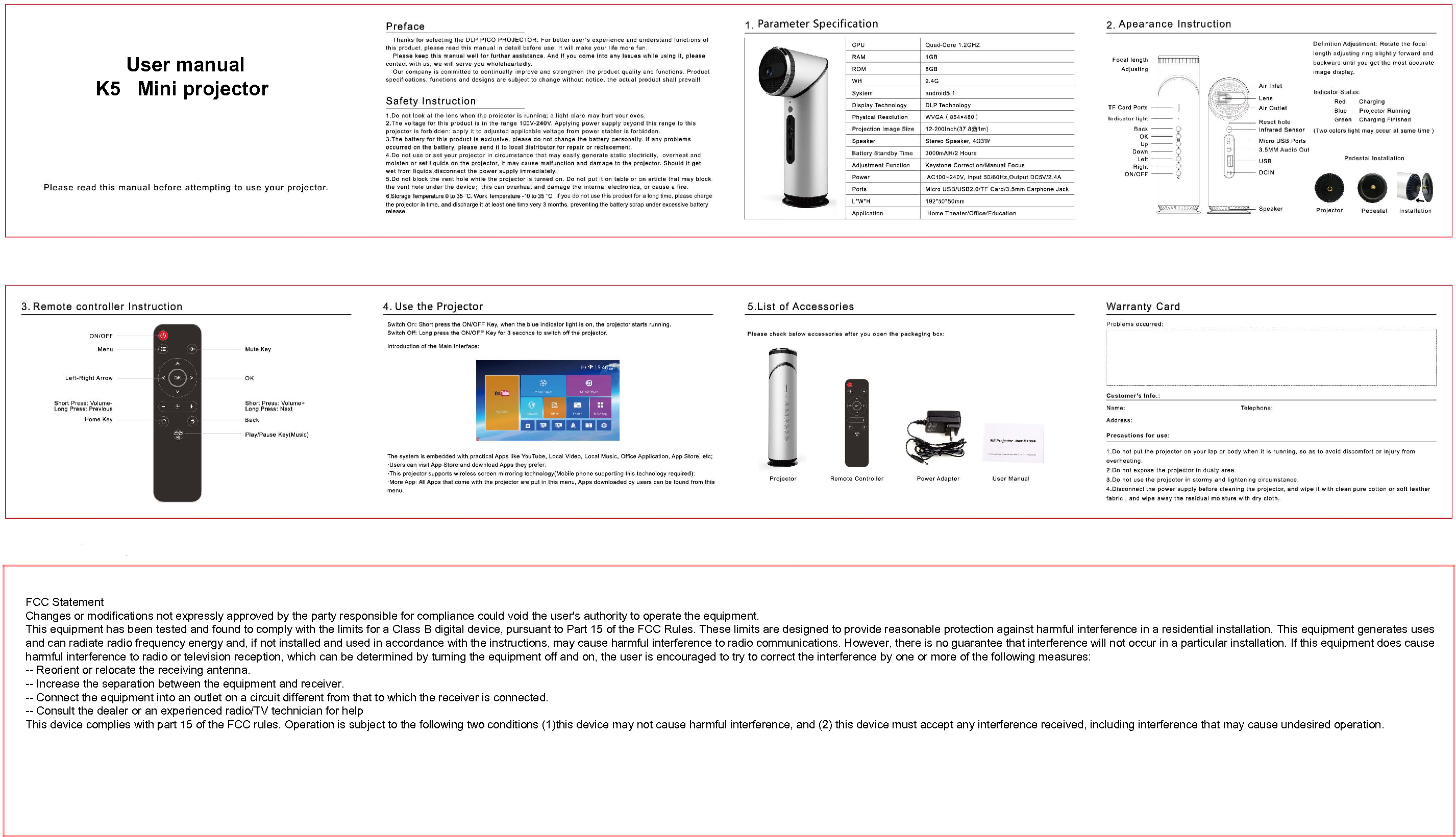 kixin Electronics K5 Mini projector User Manual