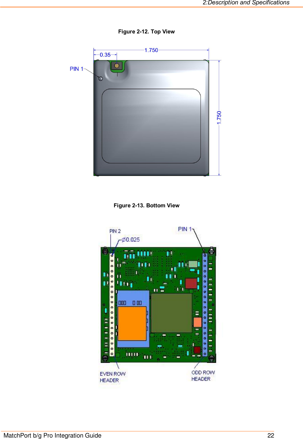 2:Description and Specifications MatchPort b/g Pro Integration Guide    22 Figure 2-12. Top View   Figure 2-13. Bottom View    