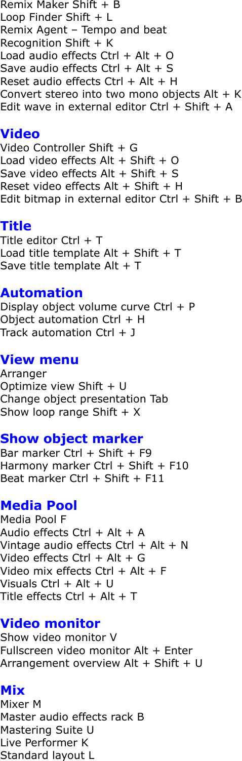 Page 3 of 7 - Magix  Music Maker Premium - 16.0 Keyboard Shortcuts 16