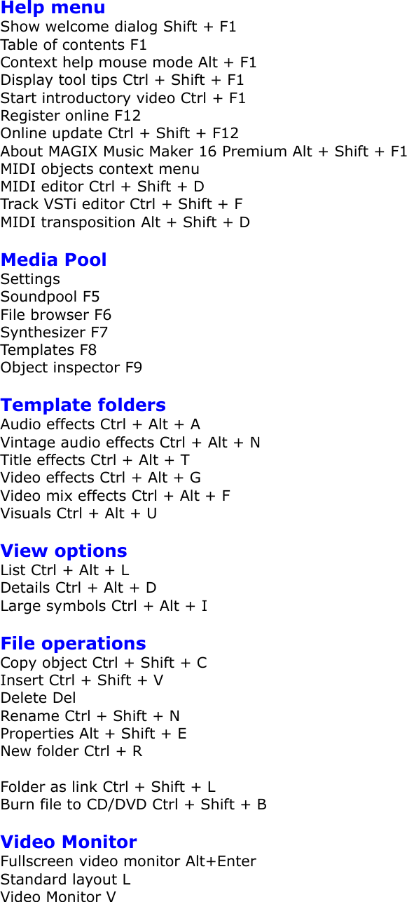 Page 4 of 7 - Magix  Music Maker Premium - 16.0 Keyboard Shortcuts 16