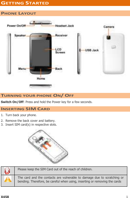 Page 1 of 9 - Micromax X458 User Manual - Guide X458-India-UG