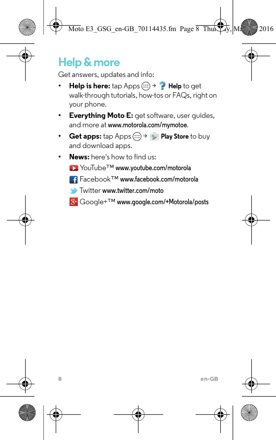 Page 9 of 12 - Motorola MOTO E3 - Quick Start Guide POWER QG EN