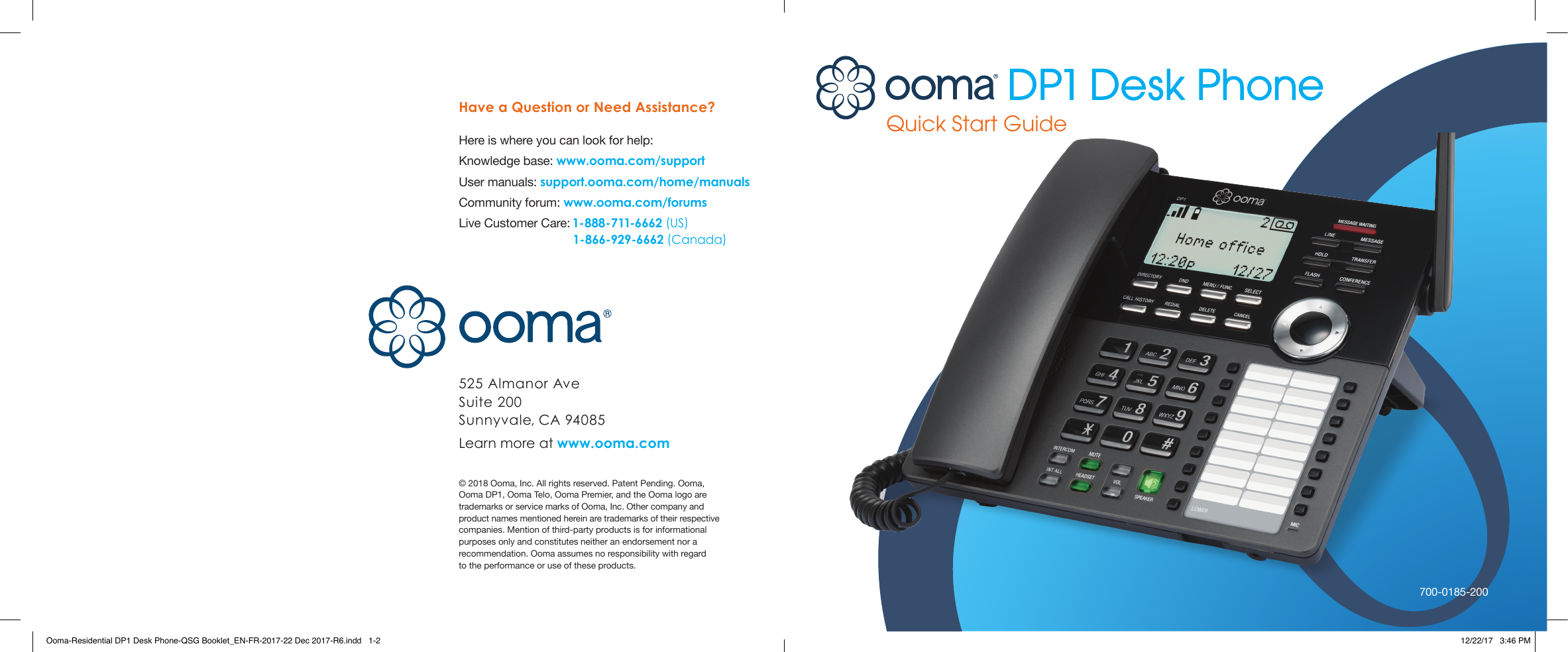 Page 1 of ooma OOMADP1A Desk Phone User Manual 