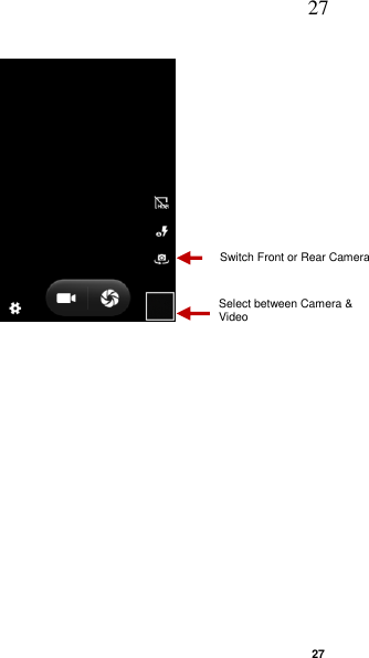   27 27  Select between Camera &amp; Video Switch Front or Rear Camera 