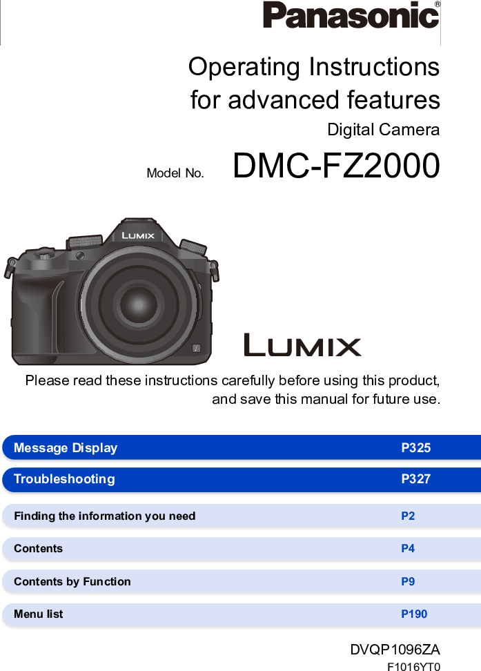 Panasonic DMC-FZ2000 Full Color guía manual del usuario impreso de 345 páginas A5 