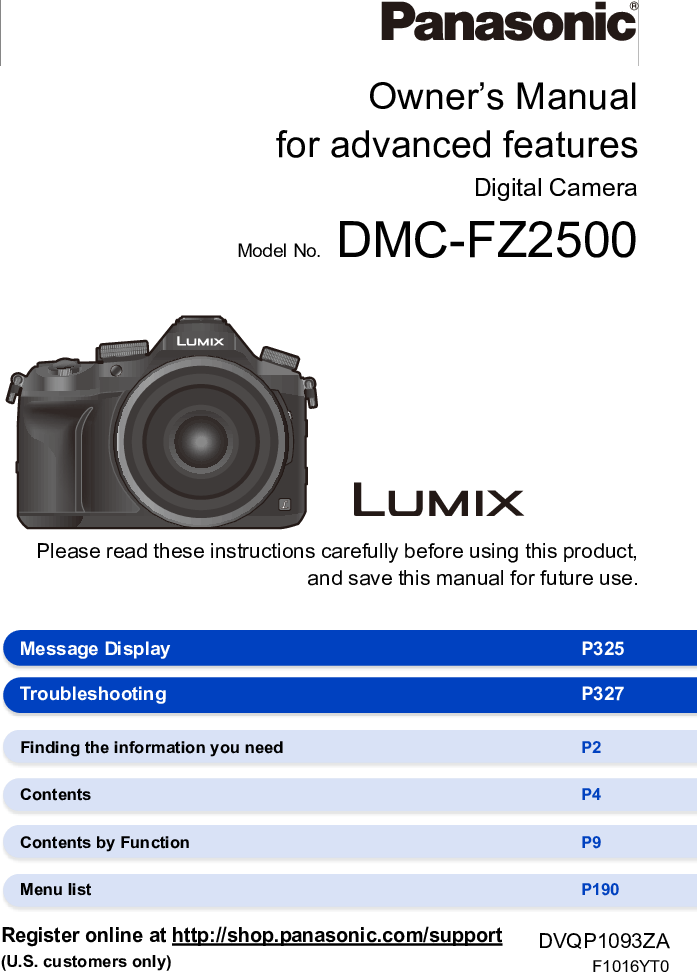 Panasonic DMC FZ2500 Operating Instructions For Advanced Features En Adv Om