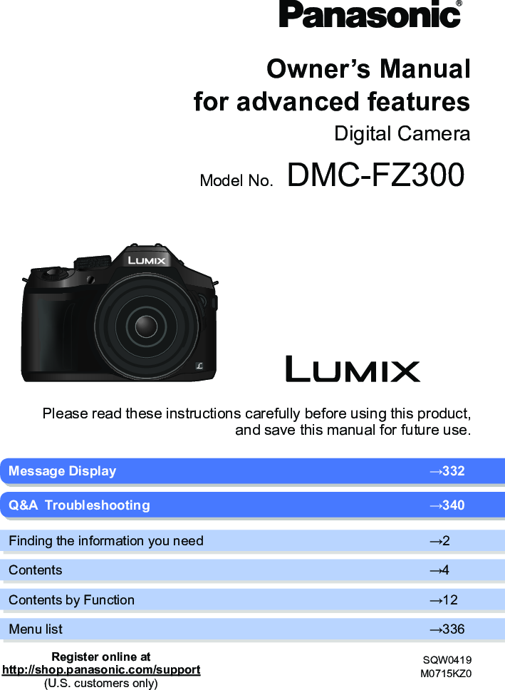 Panasonic DMC FZ300 Owner’s Manual For Advanced Features En Adv Om