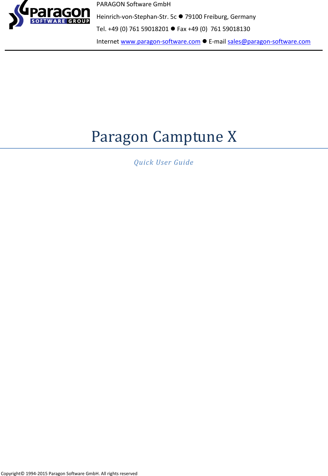 Page 1 of 12 - Paragon  Camptune X - Quick User Guide Camp Tune En