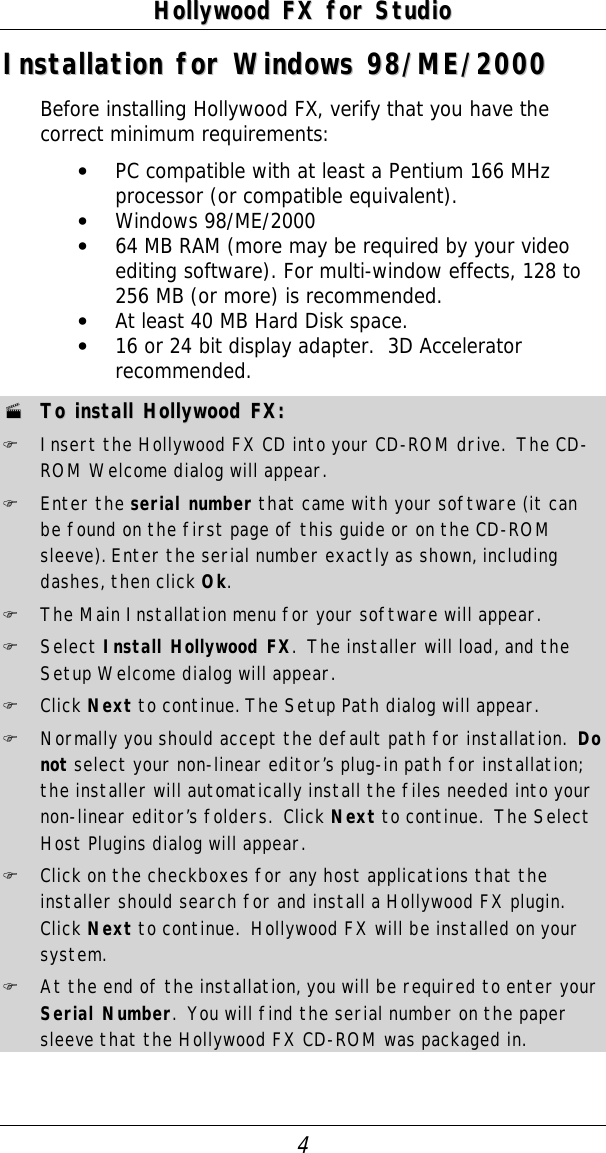 Page 4 of 10 - Pinnacle Hollywood FX Pro - 4.5 Quick Start Guide Plus PRO-qs-45