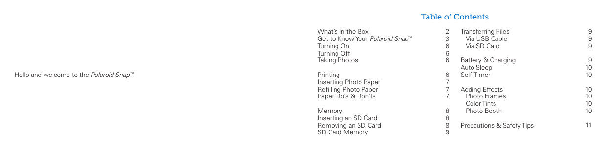 Page 2 of 12 - Polaroid  Snap - User Guide EN