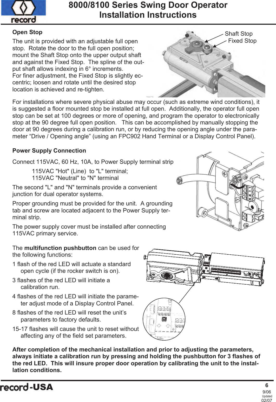 Page 1 of 1 - Record-usa A-S8000InstallationSep11 8100 Series Swing Door Operator Installation Instructions 2523