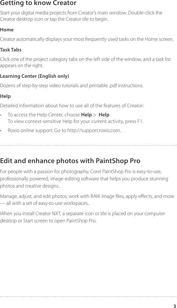 Page 3 of 6 - Roxio Creator NXT Getting Started Guide - Pro CNXT GSG ENU