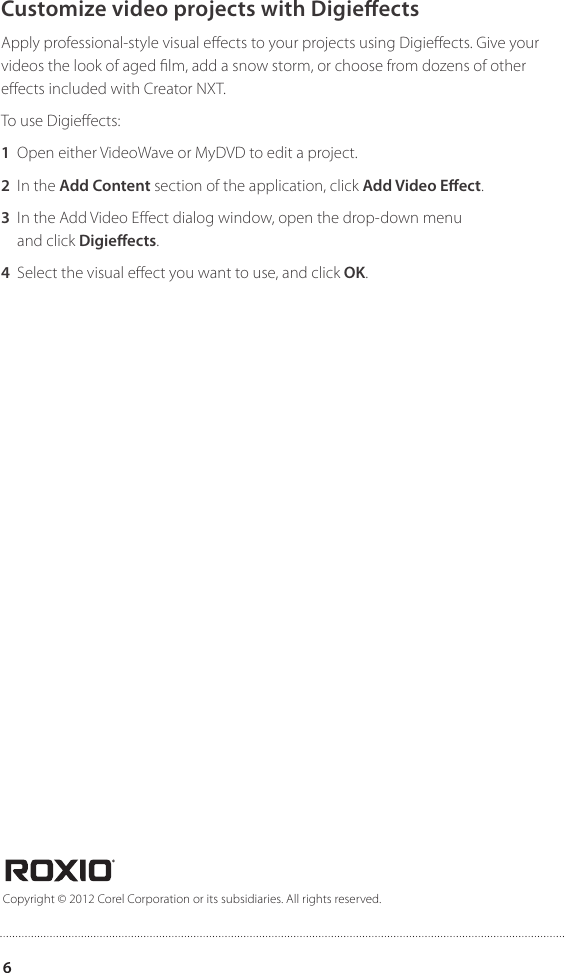 Page 6 of 6 - Roxio Creator NXT Getting Started Guide - Pro CNXT GSG ENU