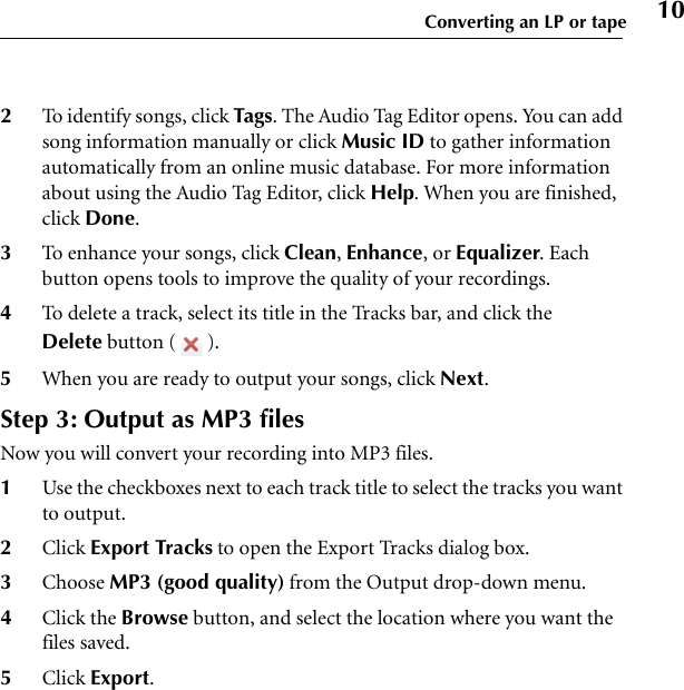 Page 10 of 11 - Roxio Easy LP To MP3 Getting Started Guide - Quick Start Manual Qsg ENU