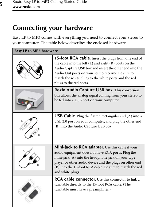 Page 5 of 11 - Roxio Easy LP To MP3 Getting Started Guide - Quick Start Manual Qsg ENU