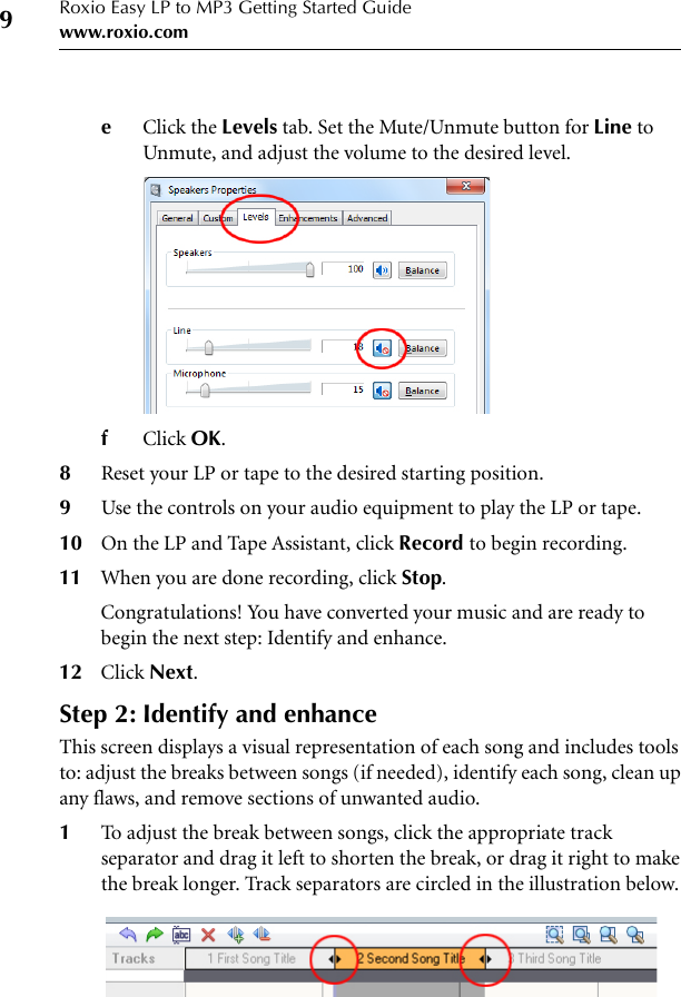 Page 9 of 11 - Roxio Easy LP To MP3 Getting Started Guide - Quick Start Manual Qsg ENU