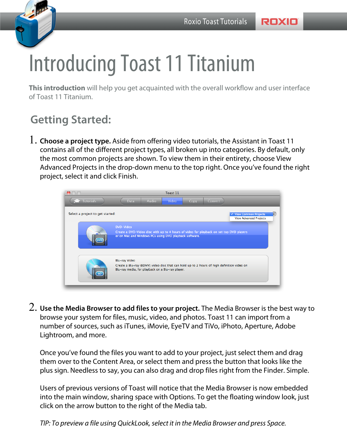 Page 1 of 4 - Roxio - Introducing Toast 11 Titanium Getting Started Guide Qsg