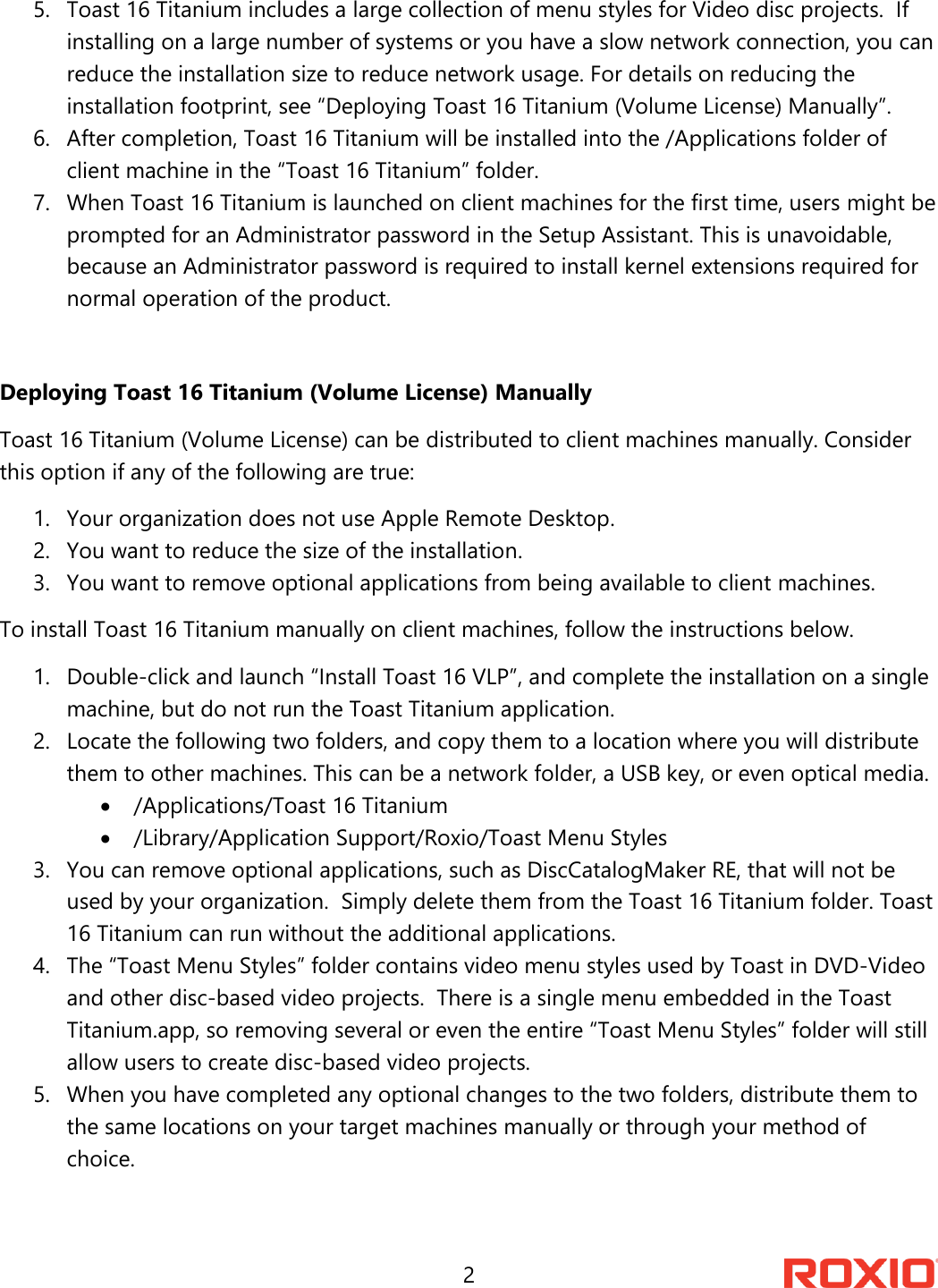 Page 2 of 3 - Roxio Toast 16 Titanium Deployment Guide Pro - Volume License Toast-16-titanium-deployment-en